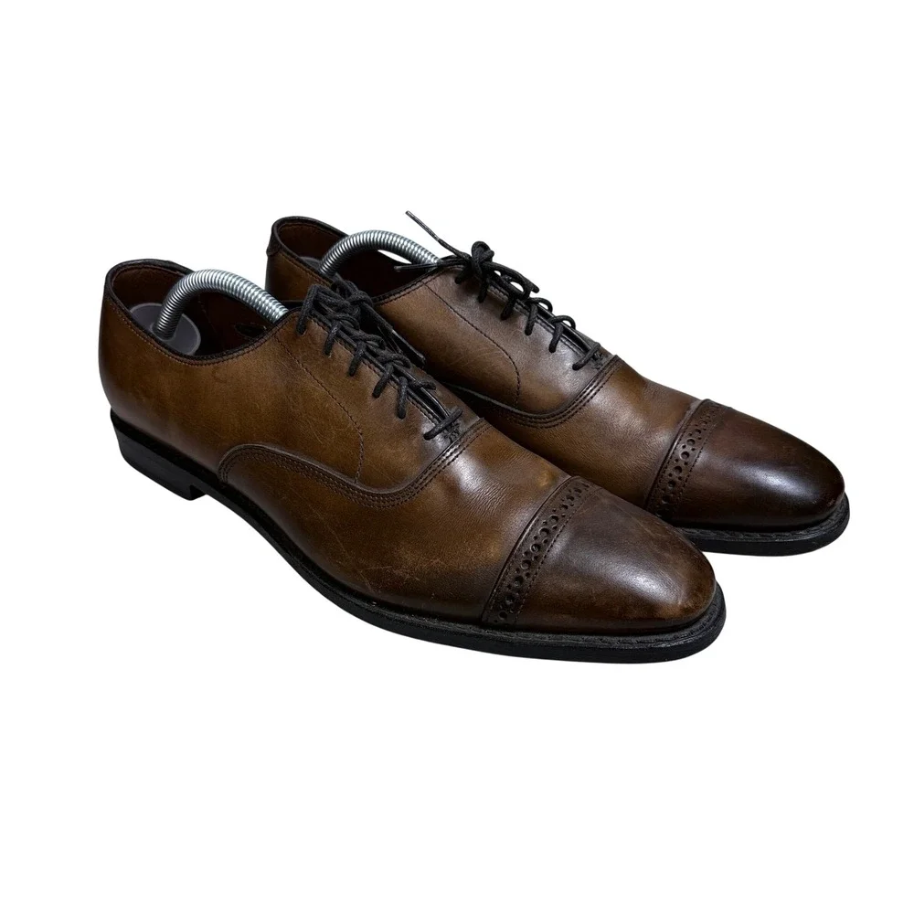 Allen Edmonds Fifth Avenue Oxford Mens 7.5 Brown Leather Cap Toe Brogue Shoes